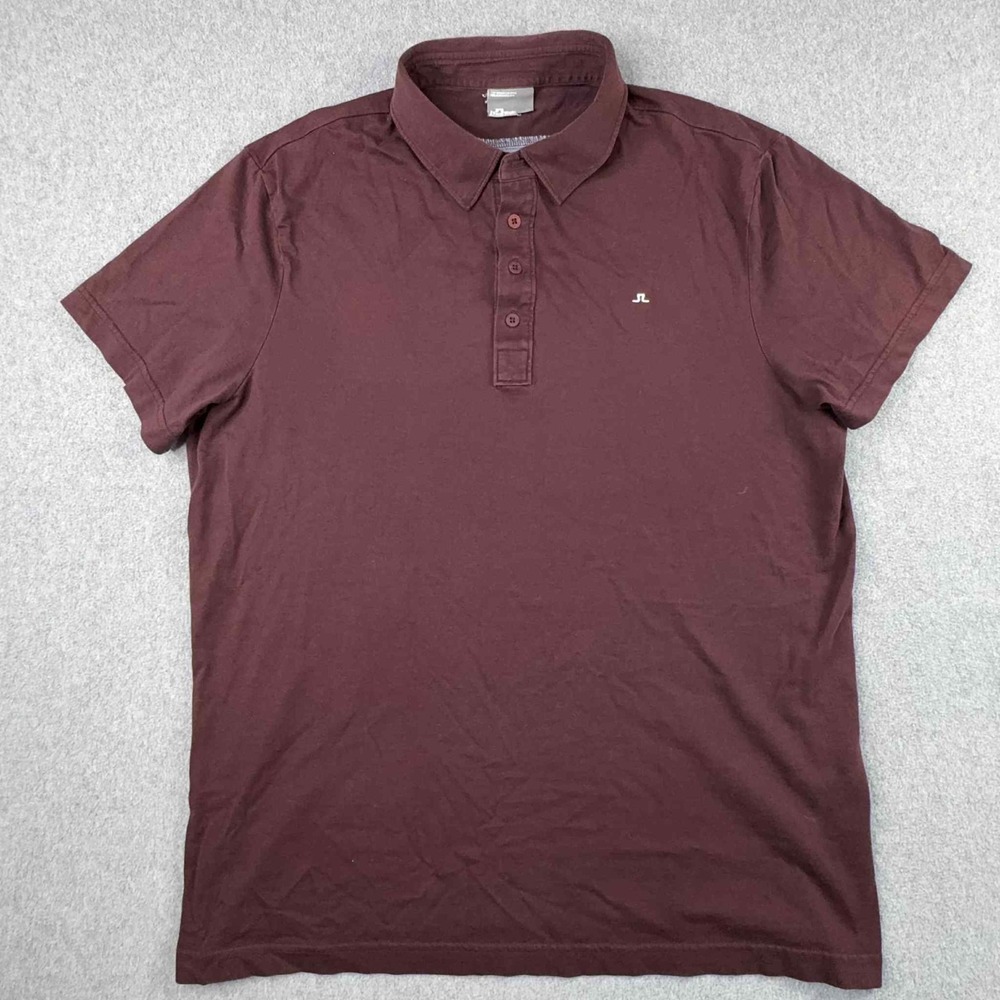 J Lindeberg Polo Mens XL Maroon Red Short Sleeve Double Sided Logo Golf‎ Rugby